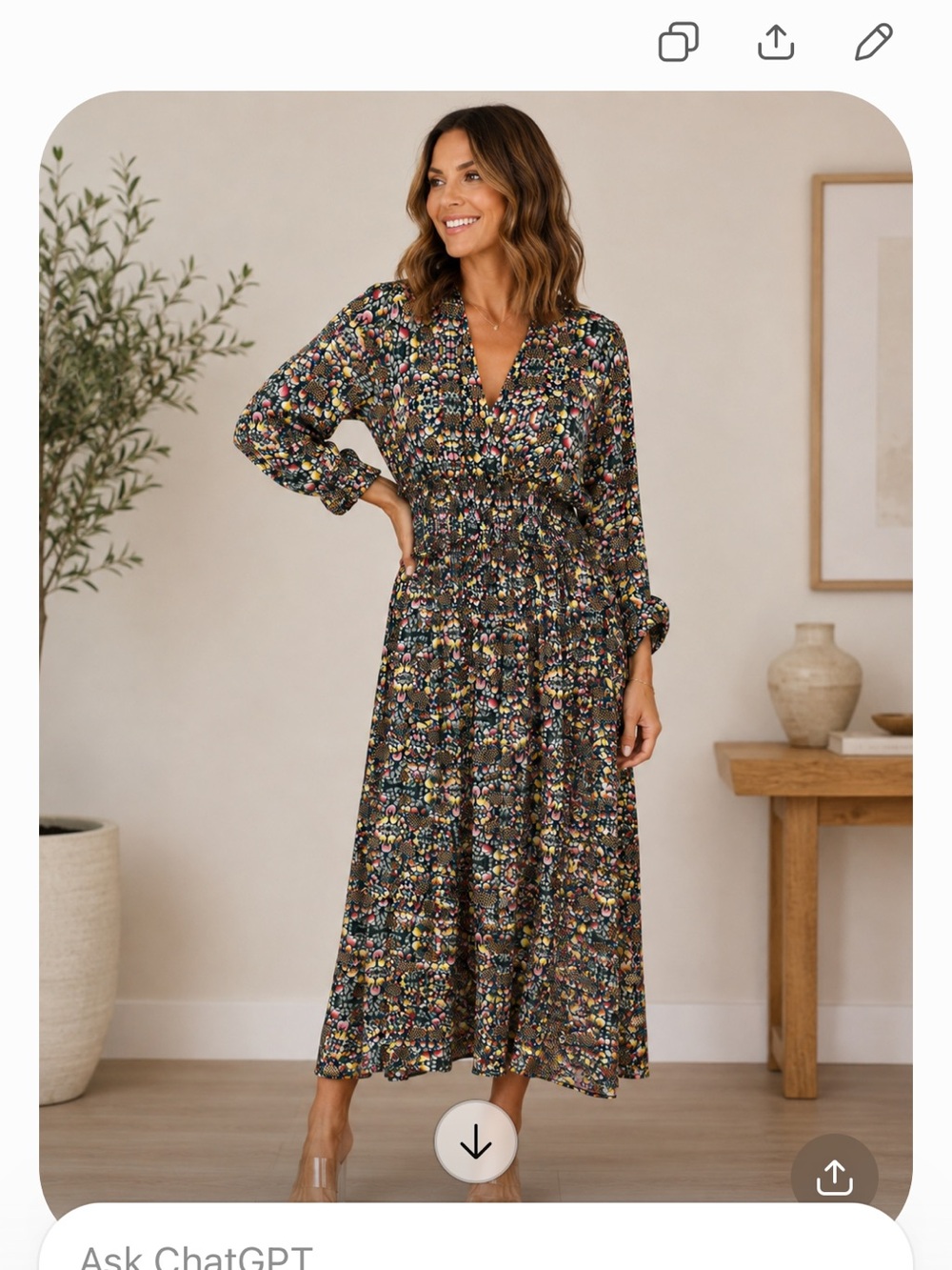 Floral Smocked Waist Maxi Dress in Green Floral